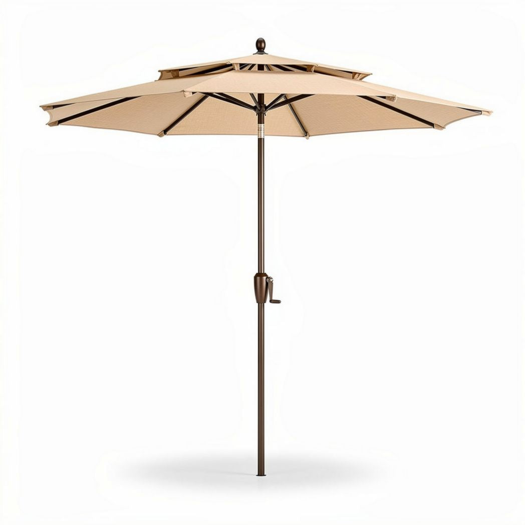 Patio umbrella with adjustable height 9 feet in beige polyester fabric