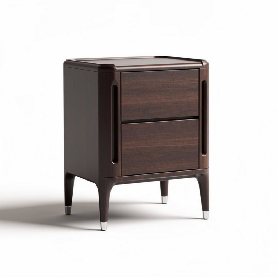 Brown wooden nightstand with two drawers and modern design 50 x 40 x 60cm