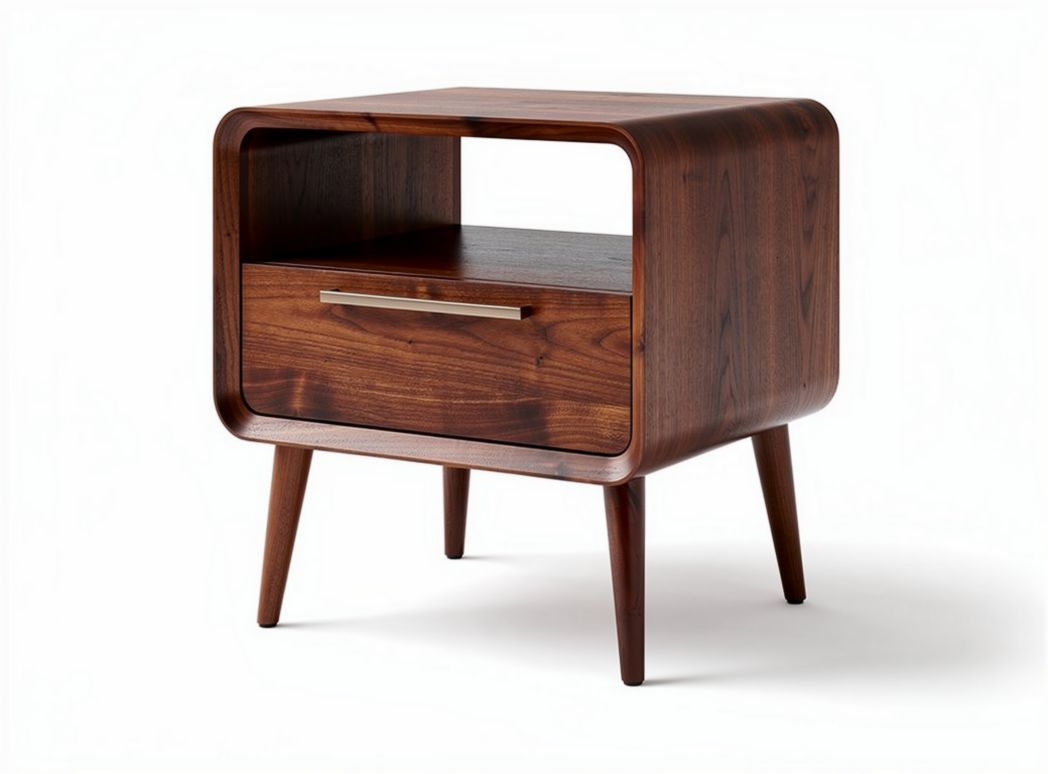 Walnut nightstand with open shelf and drawer 50 x 40 x 45cm