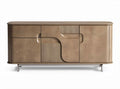 Contemporary beige storage cabinet with curved design and multiple drawers 150 x 45 x 70cm