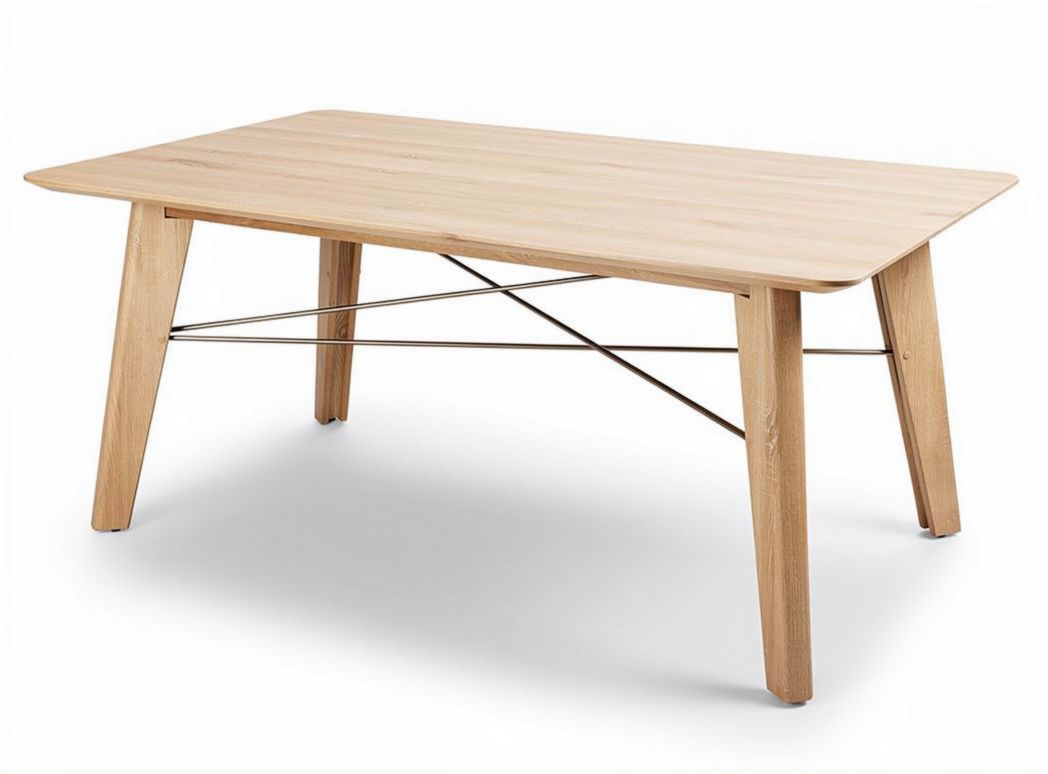 Wooden dining table with metal support 120 x 60 x 75cm natural finish