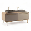 Double sink vanity with beige and gray finish and gold accents 120 x 50 x 85cm
