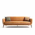 Leather modern sofa with ribbed design and two throw pillows 200 x 85 x 75cm