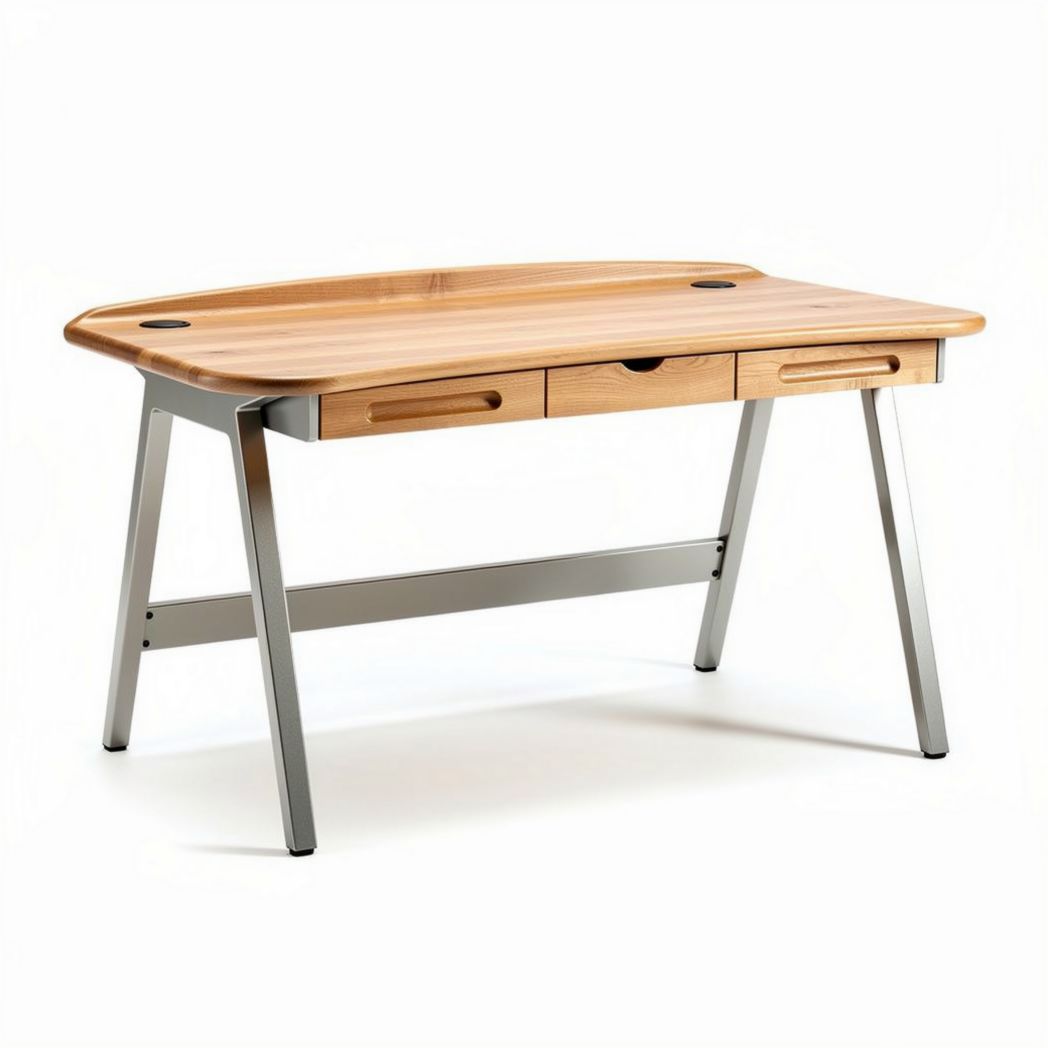 Bamboo and metal writing desk with two drawers and ergonomic design 120 x 60 x 75cm