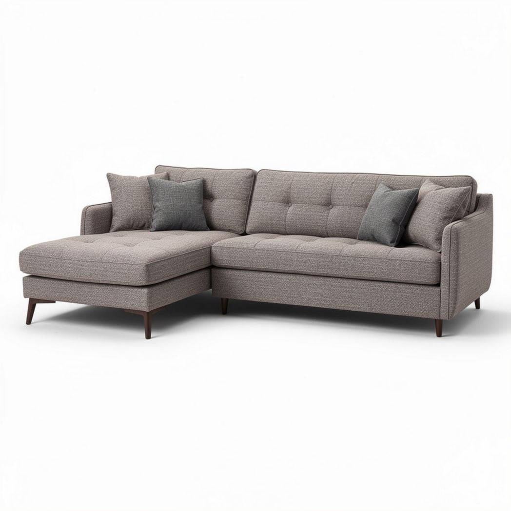 Sectional sofa with left chaise lounge in light gray fabric 200 x 90 x 85cm