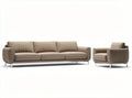 Sectional sofa and armchair set in tan fabric with metal legs 200 x 90 x 80cm